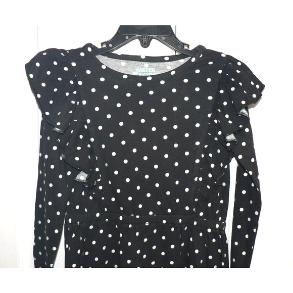 Harper Canyon Girls Long Sleeve Ruffle Dress Black & White Polka Dots Sz 4 $18 - Picture 2 of 4